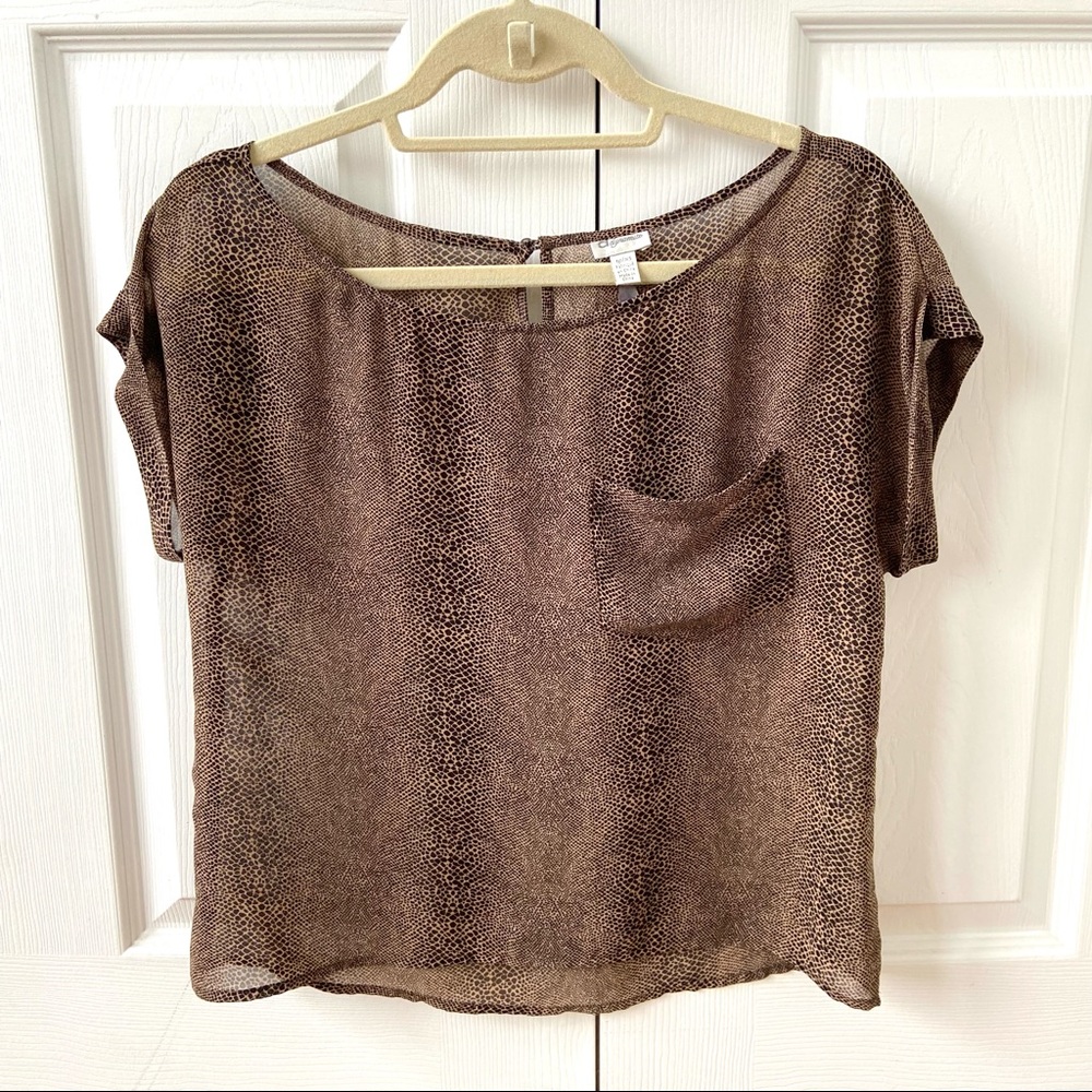 Dynamite leopard print sheer short sleeve cropped fit top